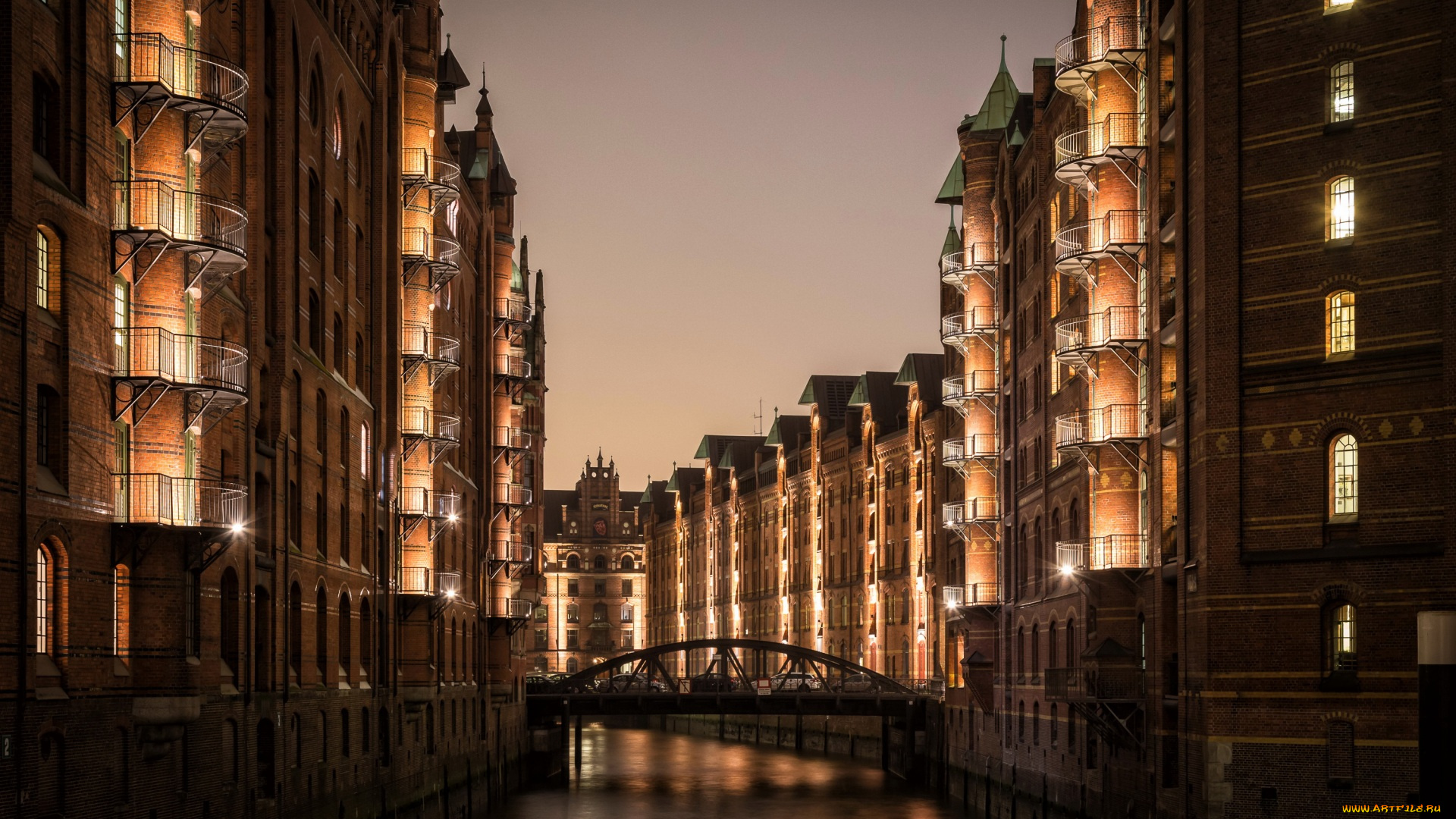 гамбург, города, гамбург, , германия, освещение, здания, водоем, мост