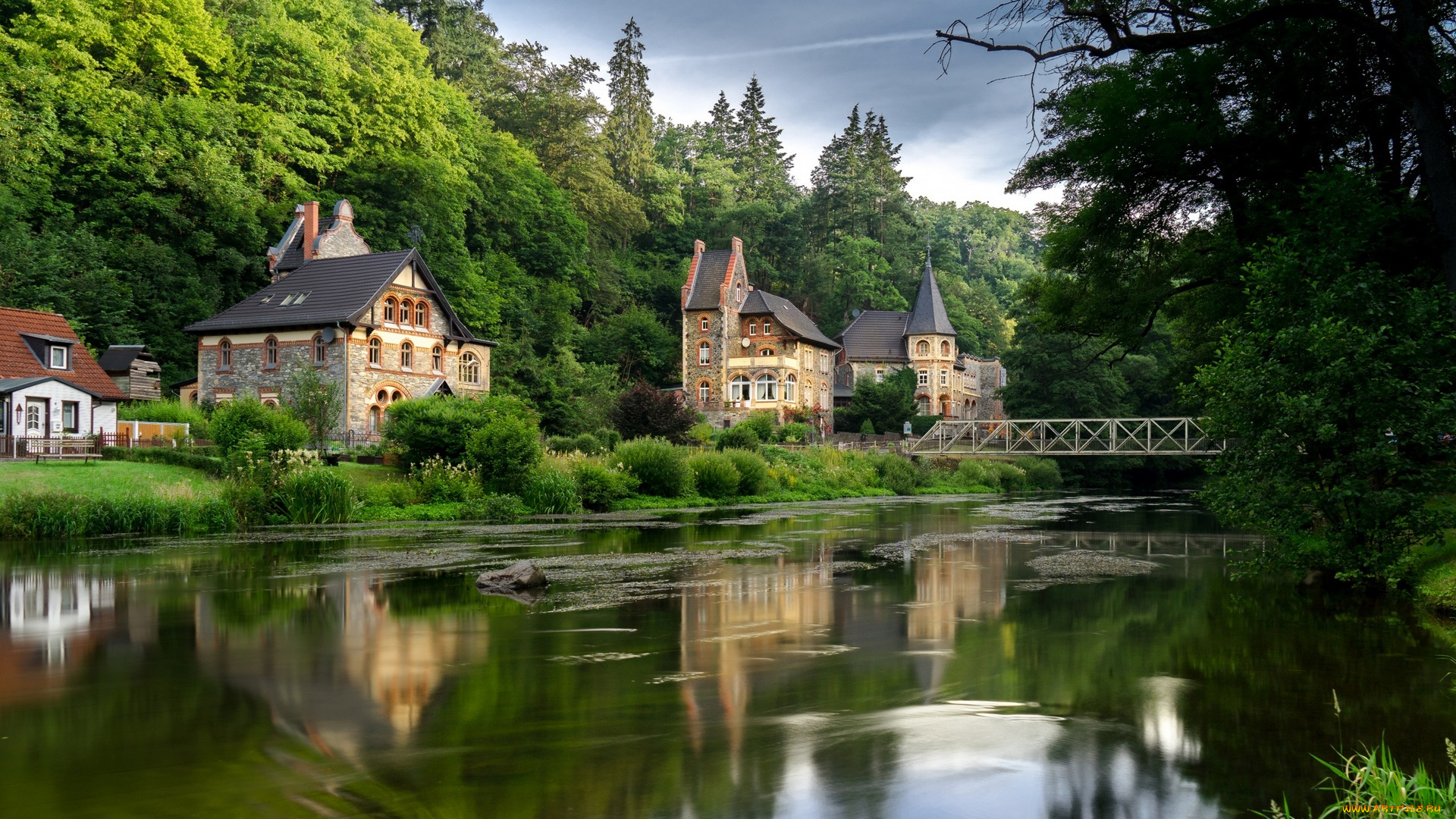 германия, города, -, пейзажи, здания, деревья, мост, водоем