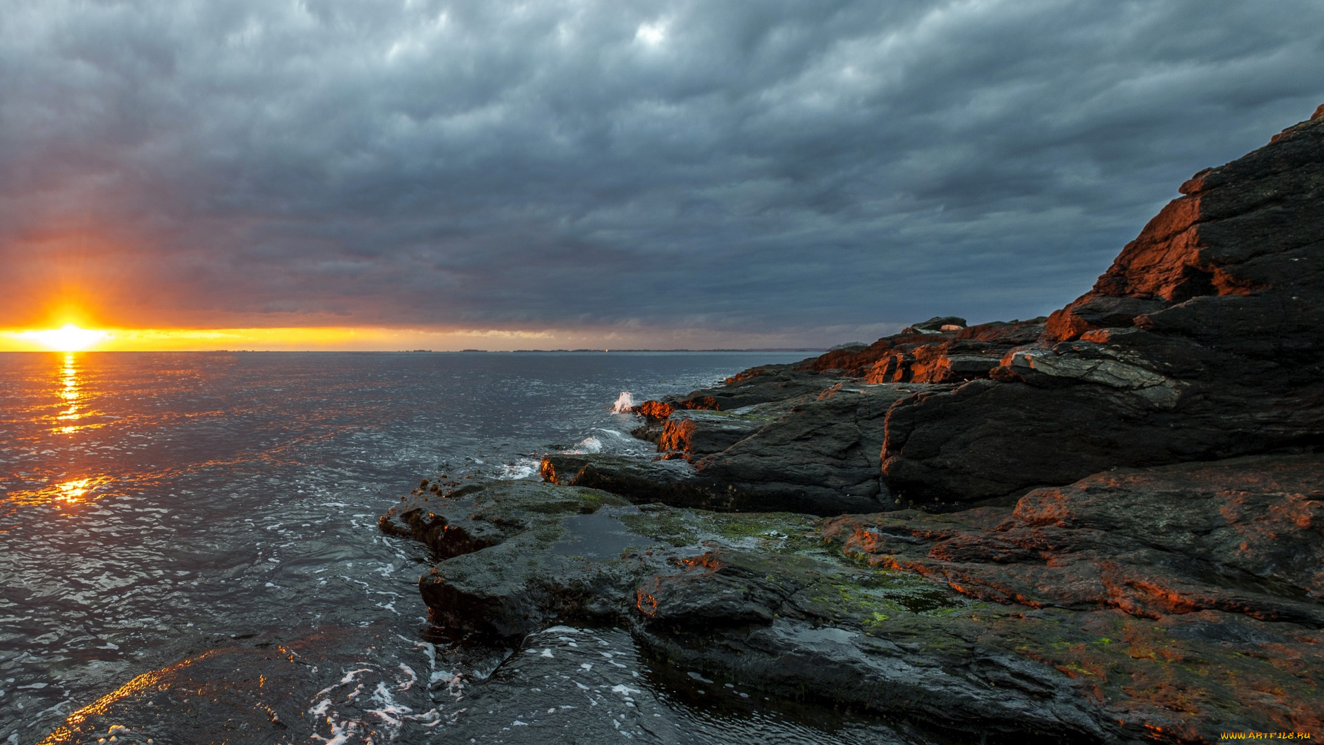 норвегия, природа, восходы, закаты, облака, камни, водоем