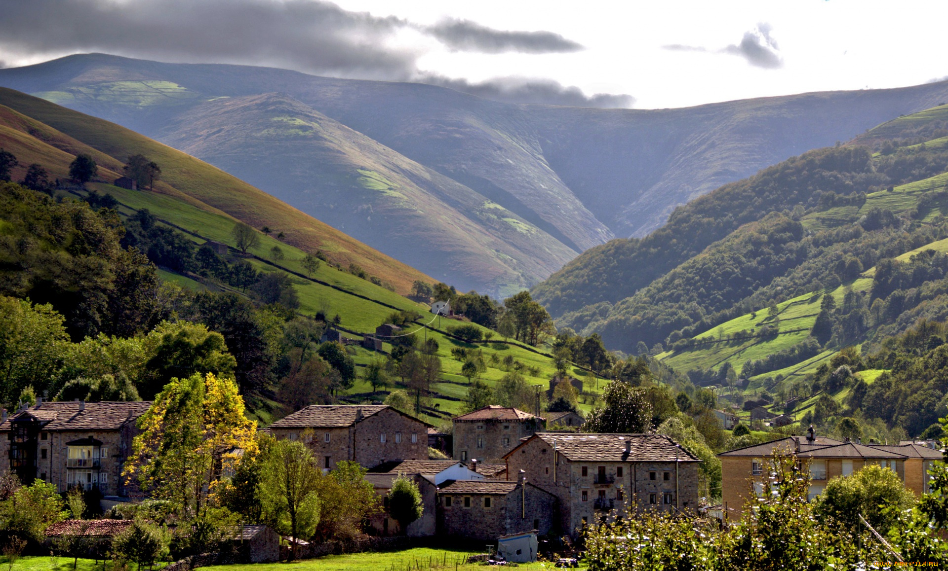 испания, города, -, панорамы, деревья, здания, горы