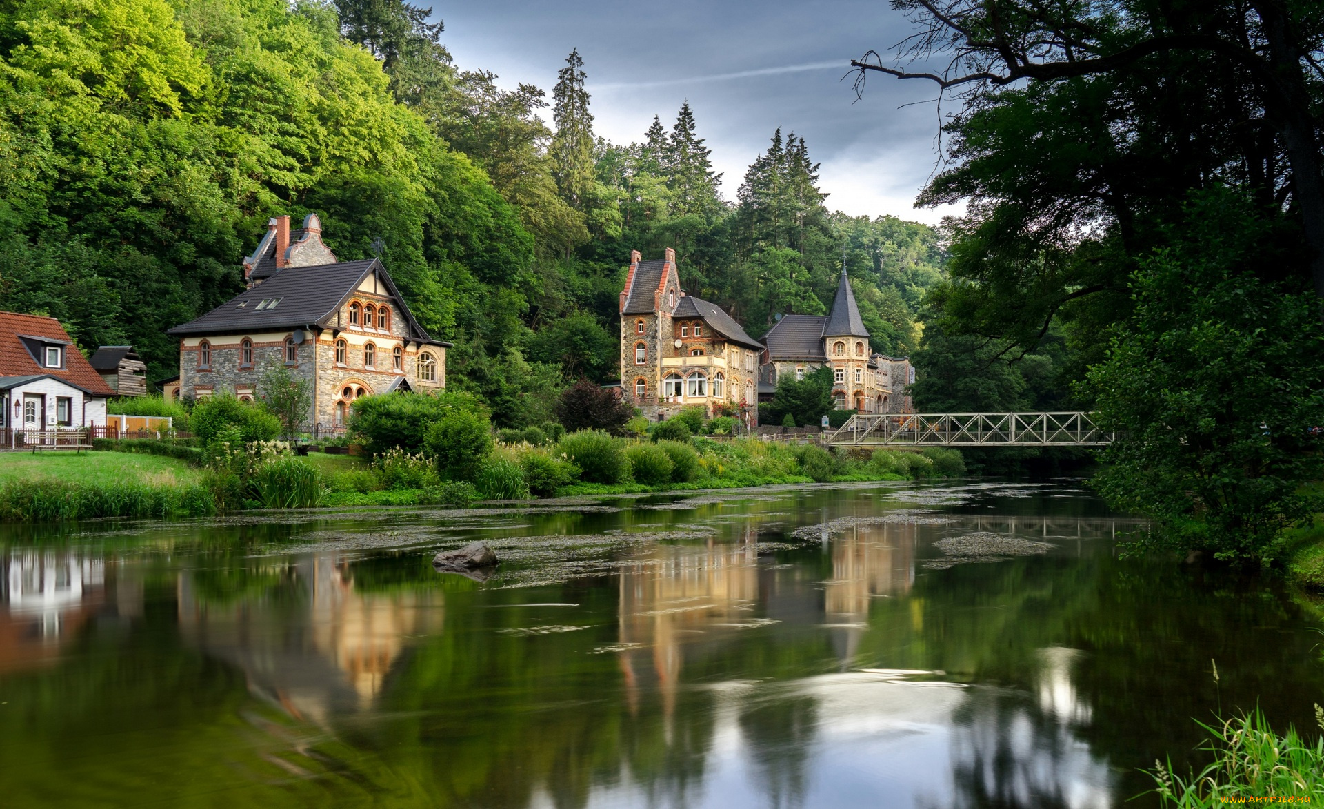 германия, города, -, пейзажи, здания, деревья, мост, водоем