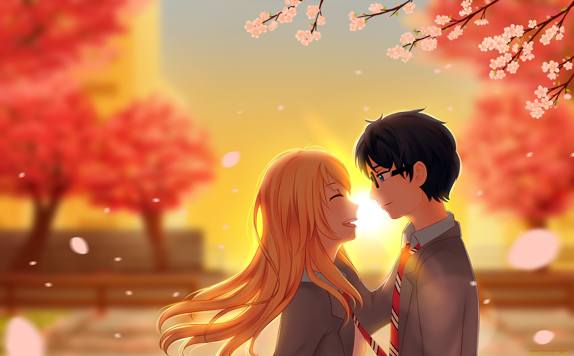 аниме, shigatsu, wa, kimi, no, uso, двое