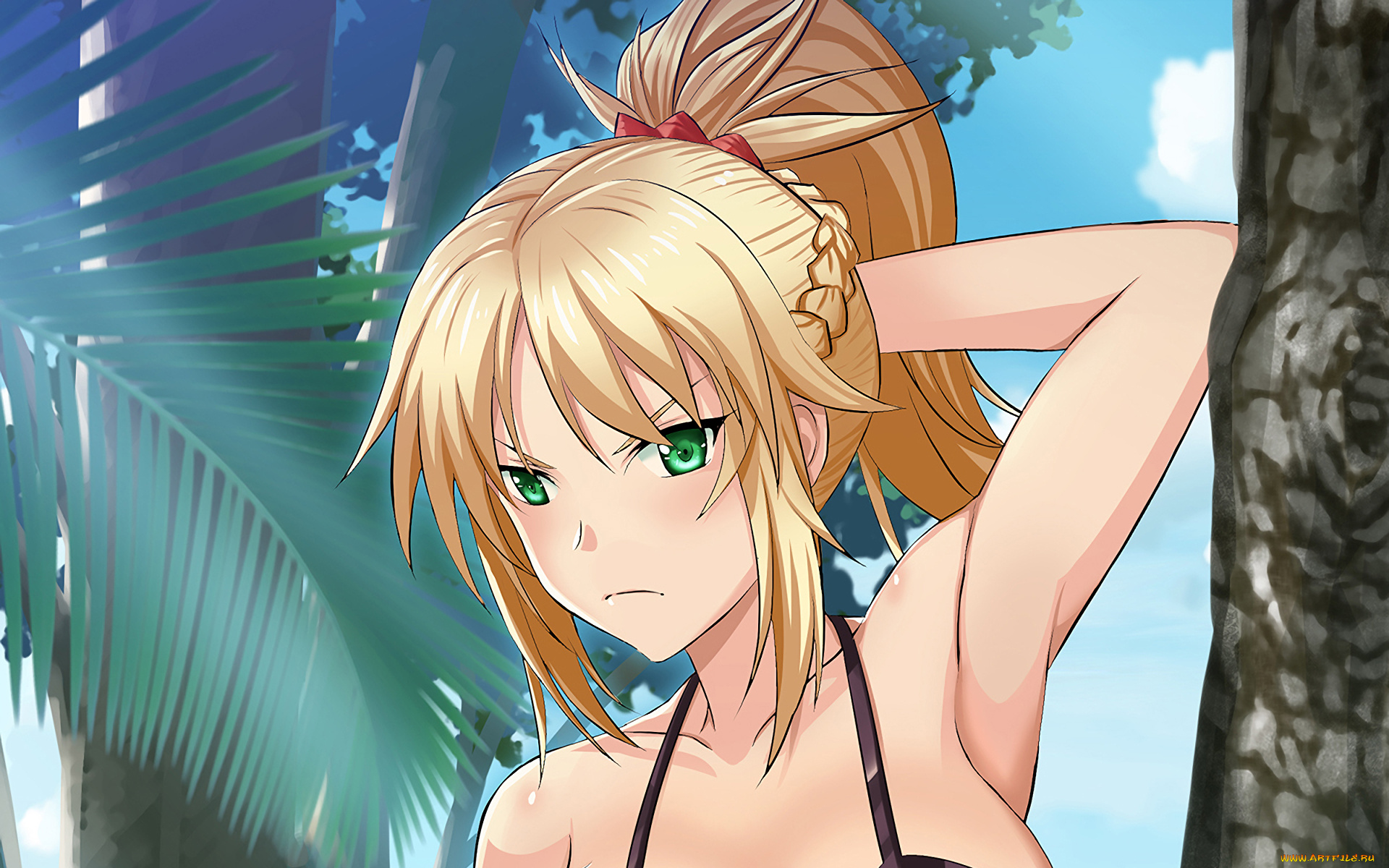 аниме, fate, stay, night, девушка, взгляд, фон