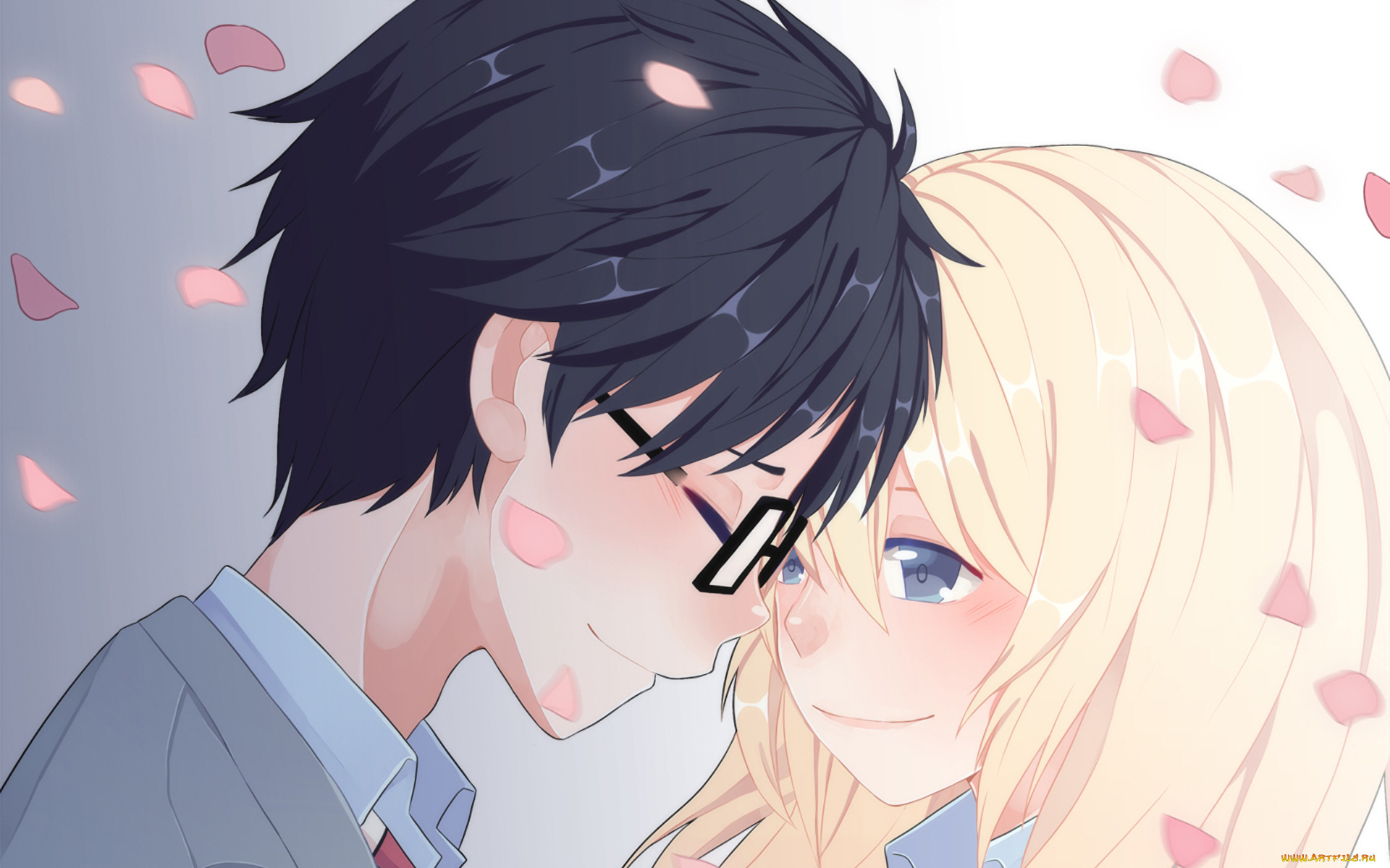 аниме, shigatsu, wa, kimi, no, uso, пара, двое