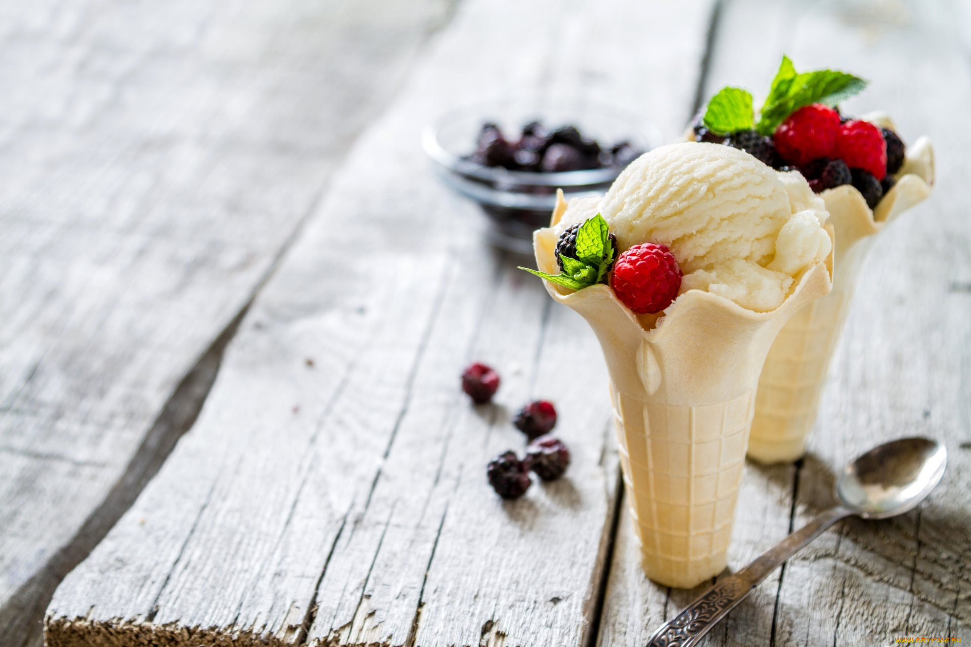 еда, мороженое, , десерты, мята, вафельный, стаканчик, малина, ежевика