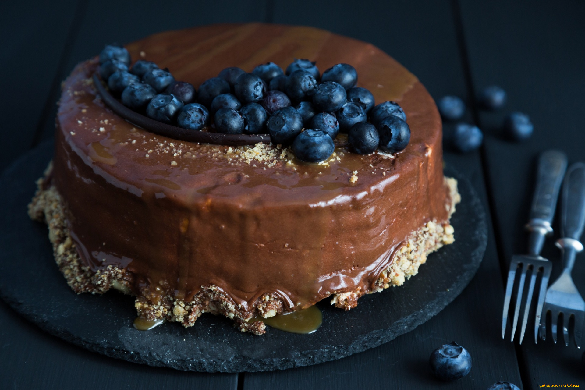 еда, торты, шоколад, вилки, черника