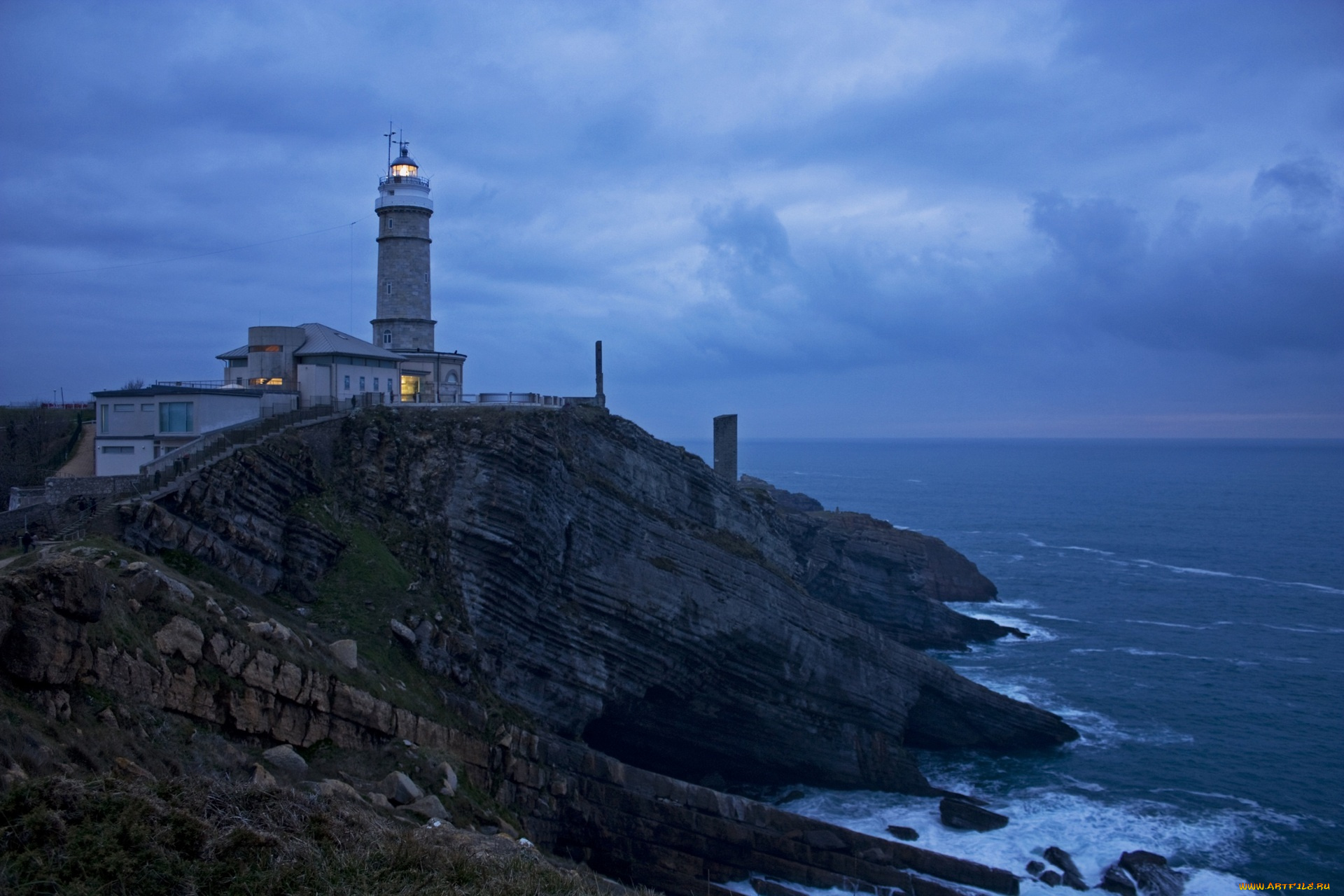 испания, природа, маяки, облака, побережье, водоем