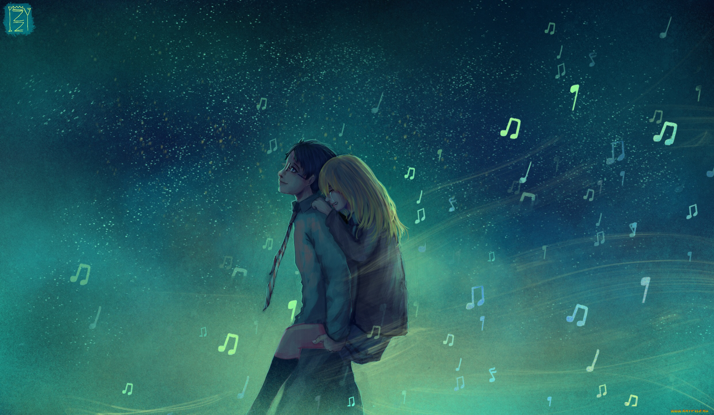 аниме, shigatsu, wa, kimi, no, uso, двое