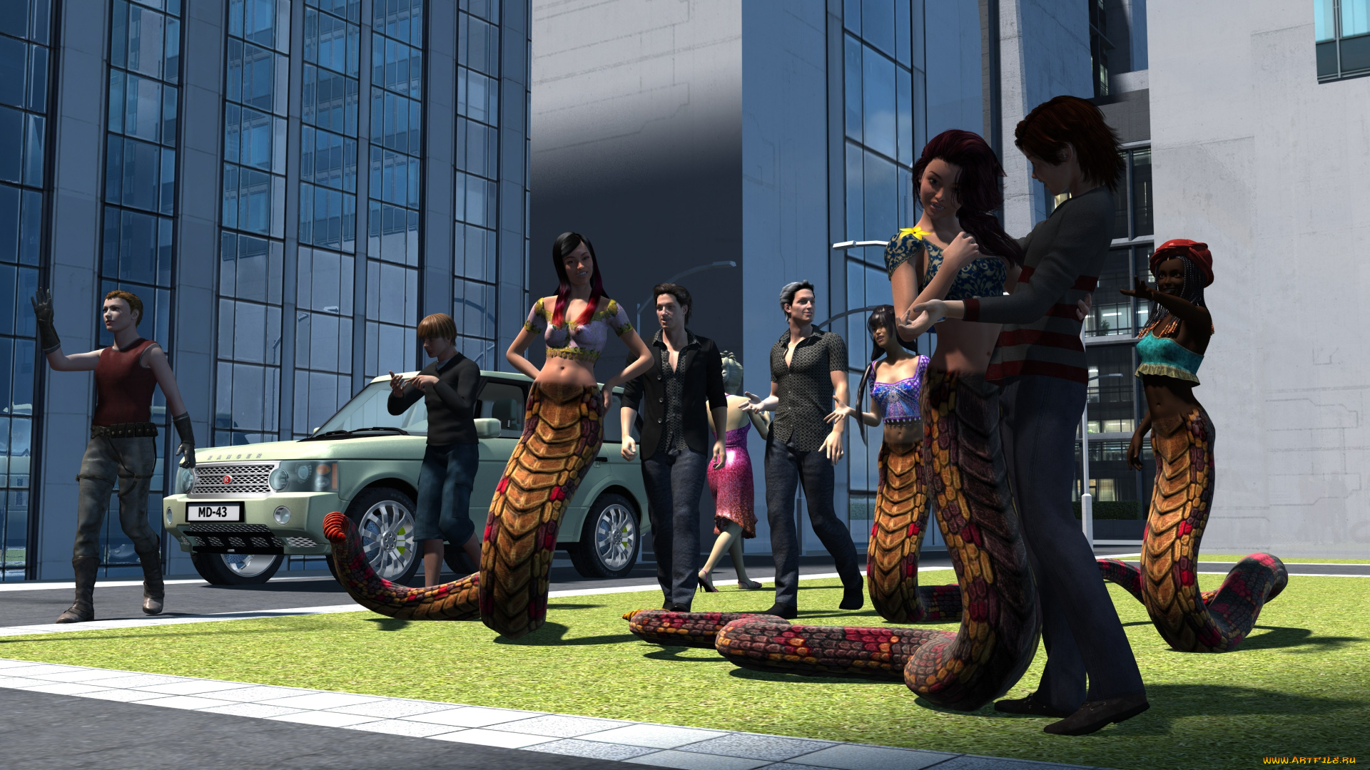 3д, графика, существа, , creatures, девушки, взгляд, фон, naga