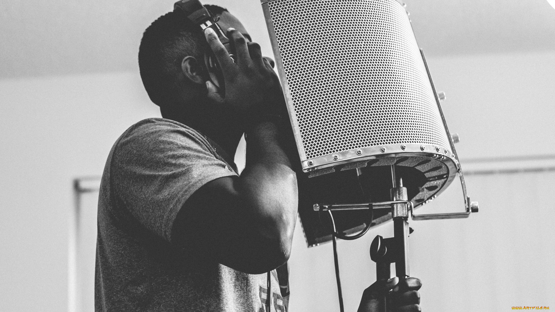 музыка, -другое, мужчина, наушники, микрофон