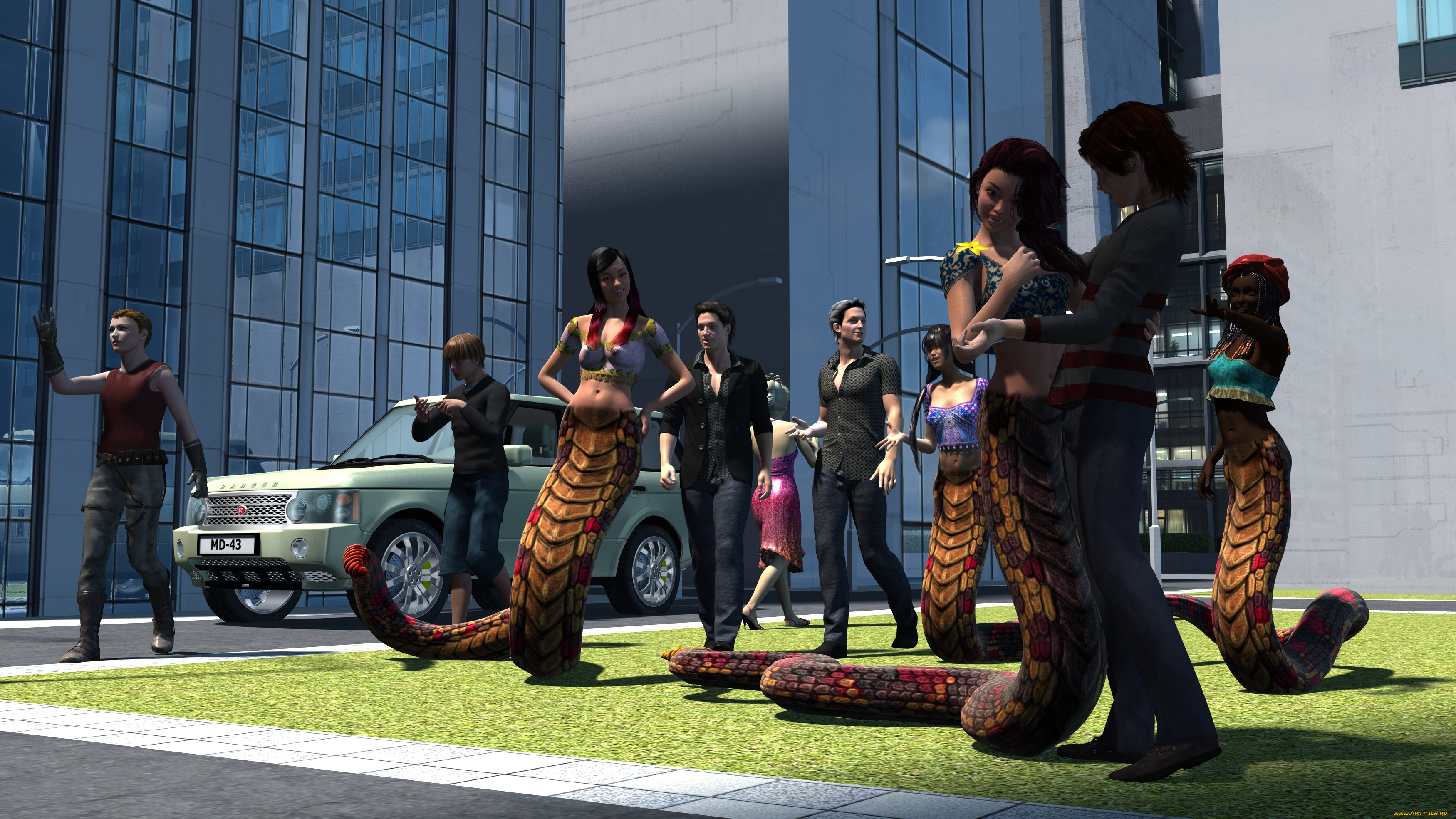 3д, графика, существа, , creatures, девушки, взгляд, фон, naga