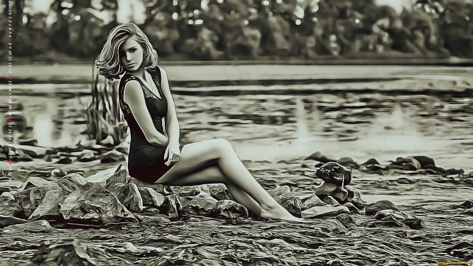 календари, компьютерный, дизайн, природа, calendar, 2019, женщина, модель, девушка, водоем