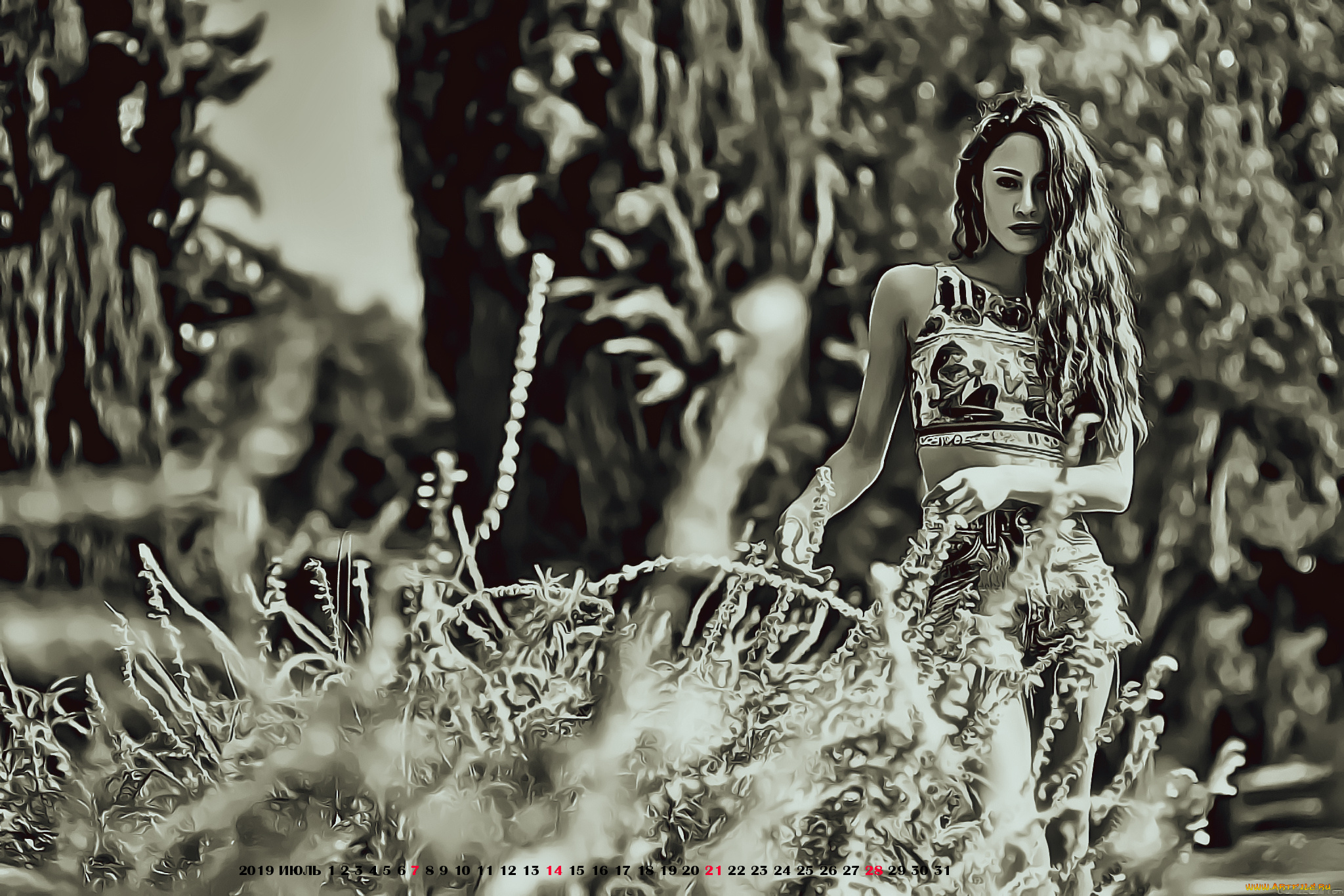 календари, компьютерный, дизайн, природа, 2019, calendar, поза, женщина, растение, взгляд, девушка