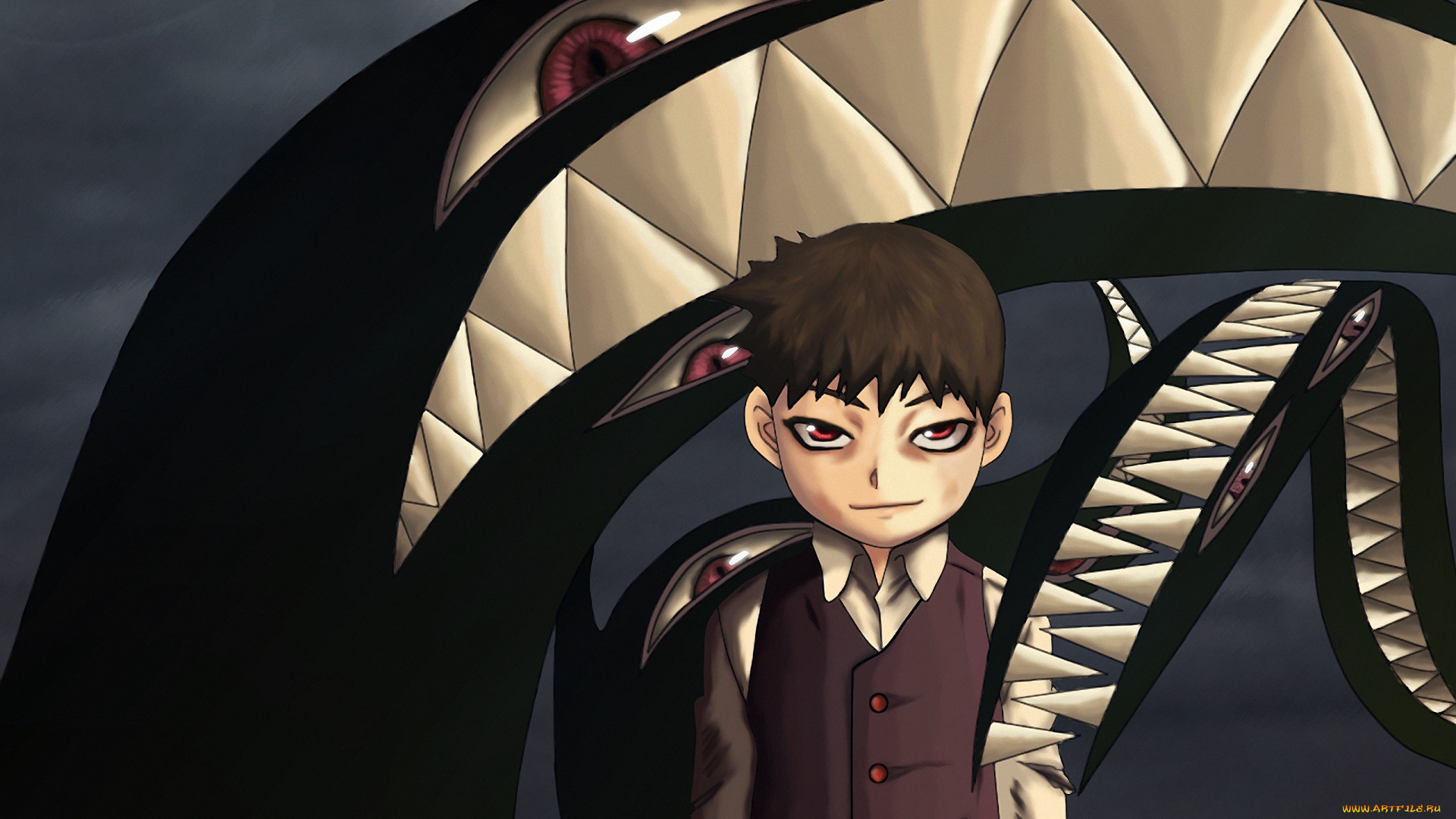 аниме, fullmetal, alchemist, pride, homunculus, мальчик, тень, зубы