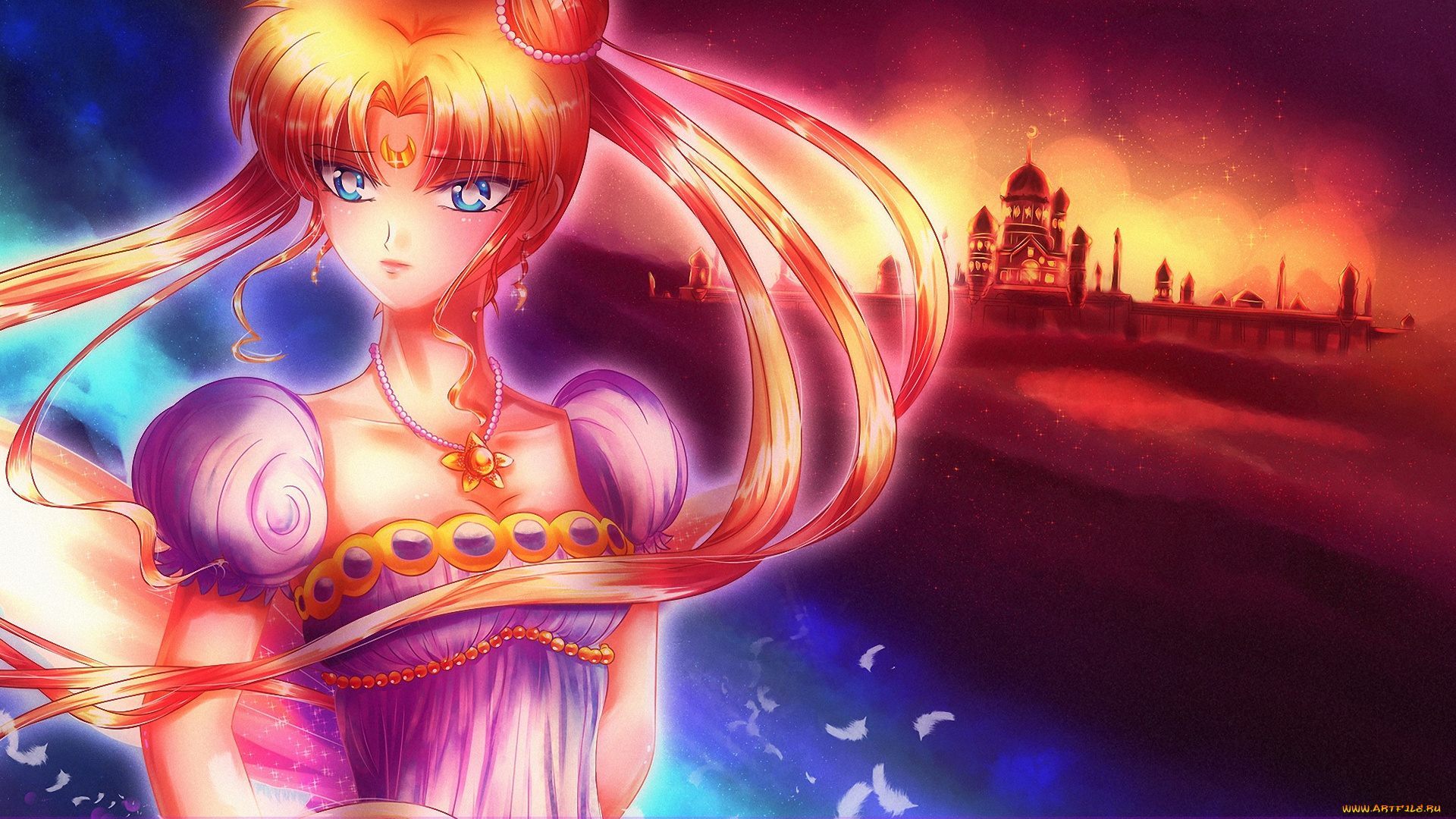 аниме, sailor, moon, princess, serenity, космос, планеты, девушка, платье, бани, луна