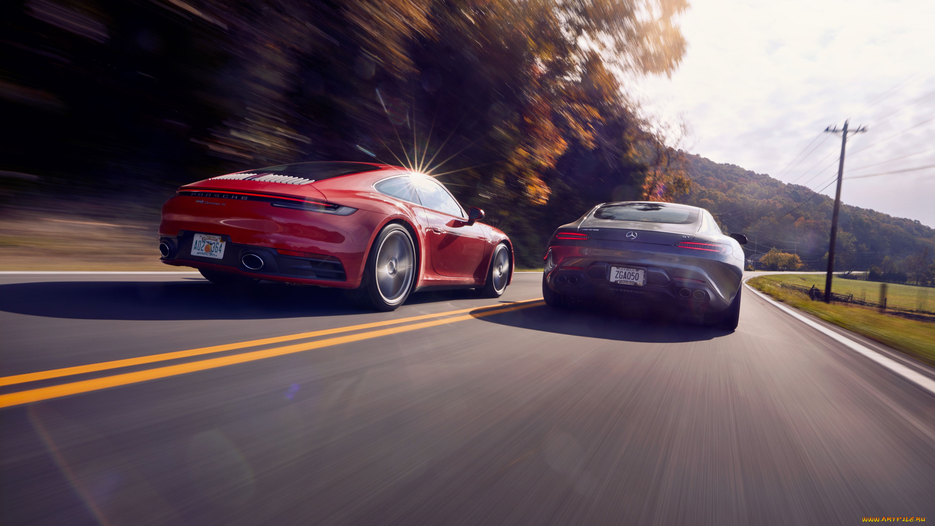 автомобили, разные, вместе, porsche, mercedes, nature, landscape