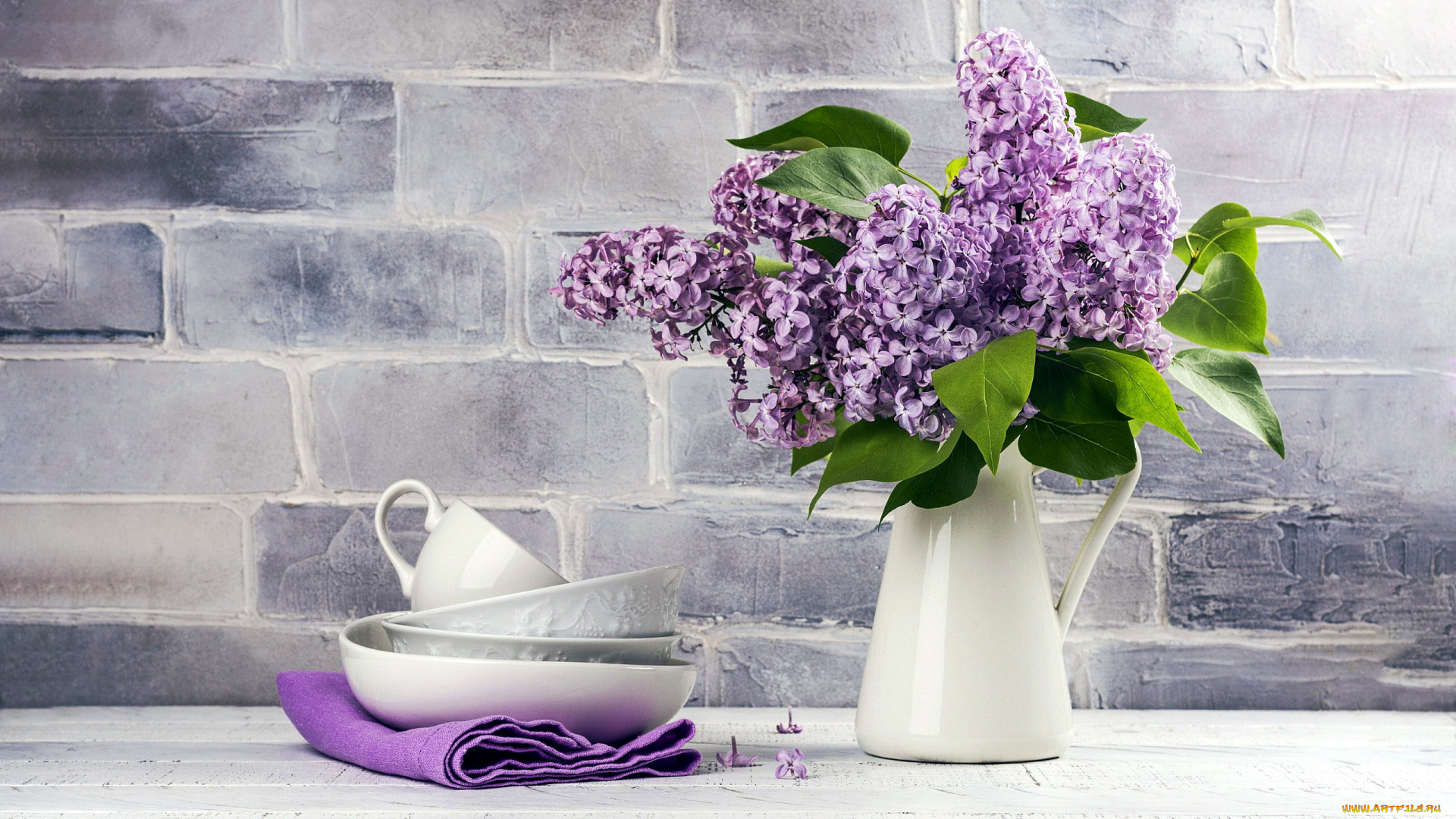 цветы, сирень, кувшин, букет