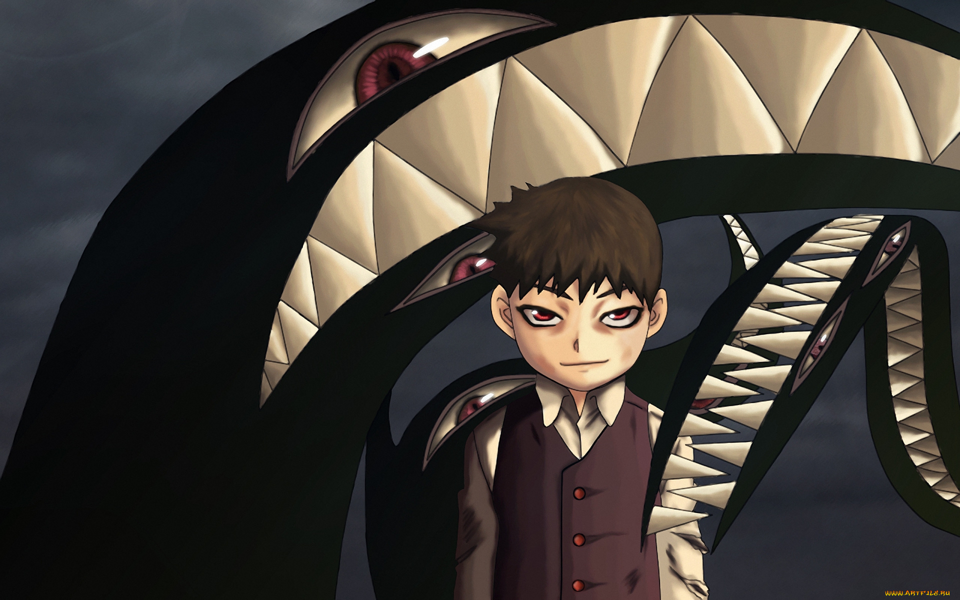 аниме, fullmetal, alchemist, pride, homunculus, мальчик, тень, зубы