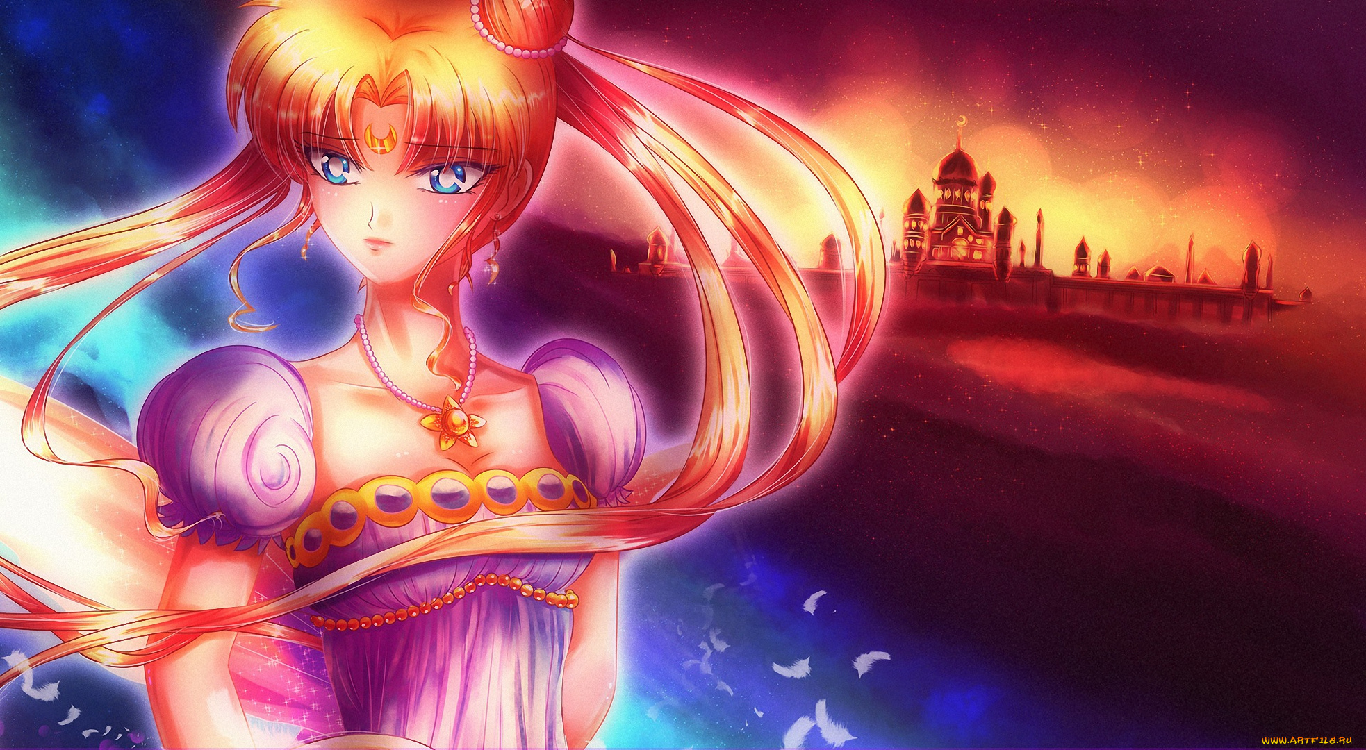 аниме, sailor, moon, princess, serenity, космос, планеты, девушка, платье, бани, луна