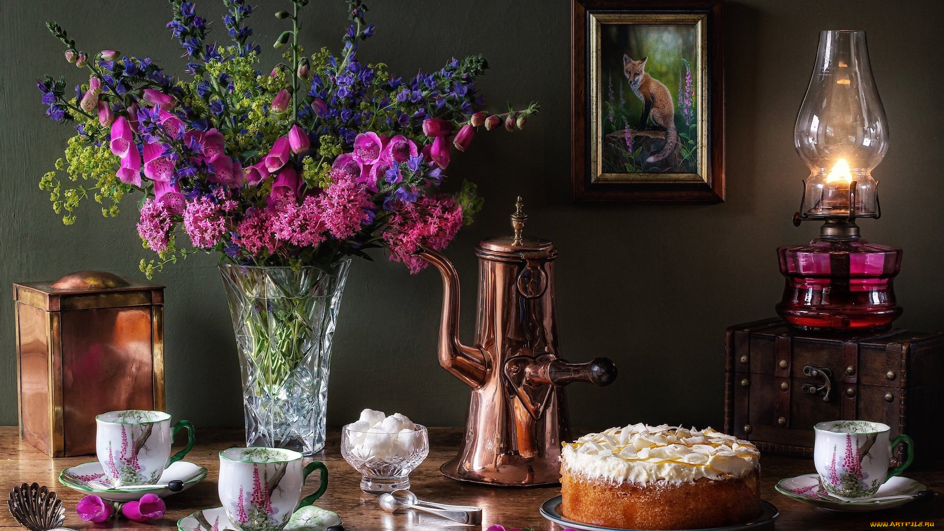 еда, натюрморт, торт, сахар, букет, лампа