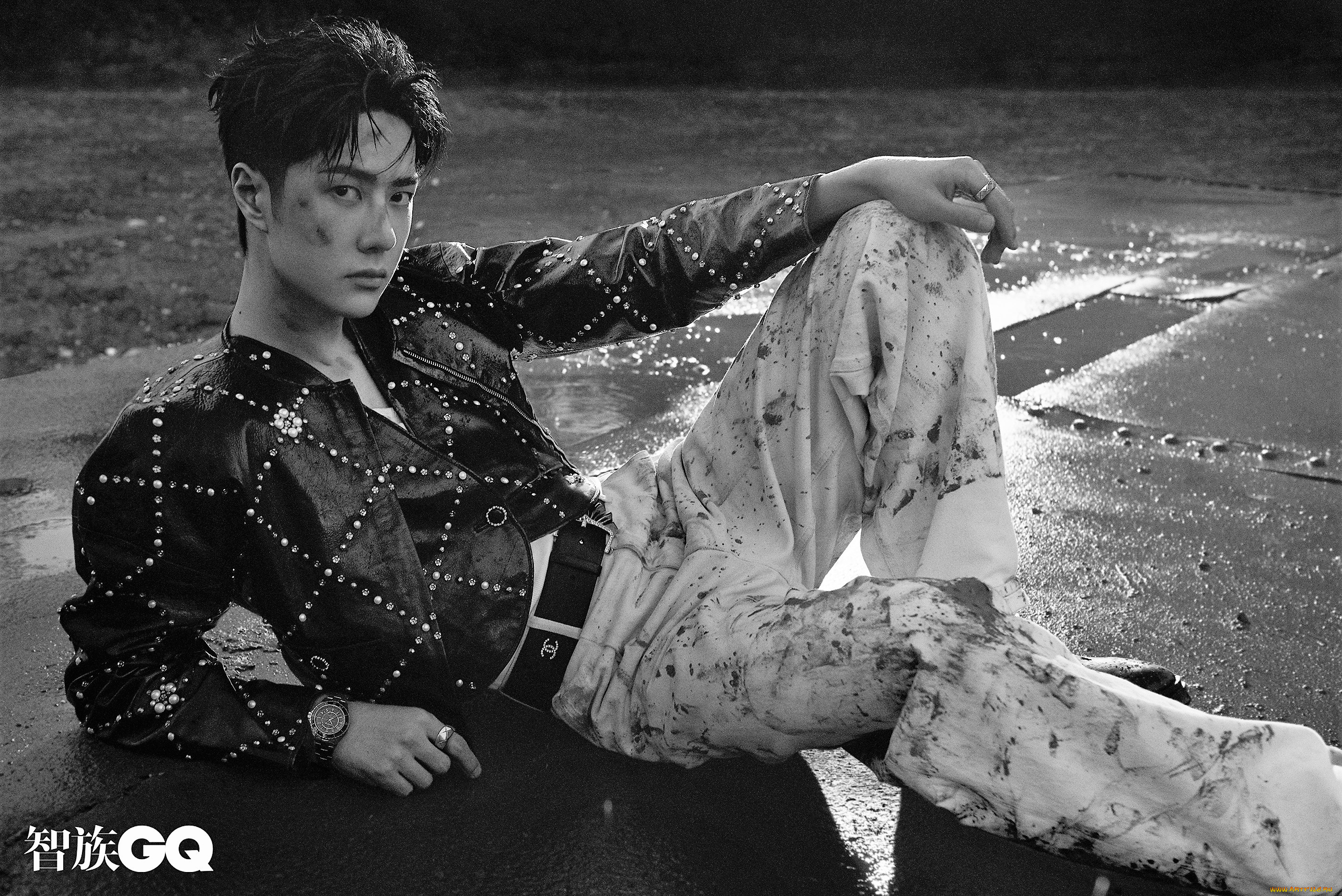 мужчины, wang, yi, bo, актер, певец, грязь, лужи