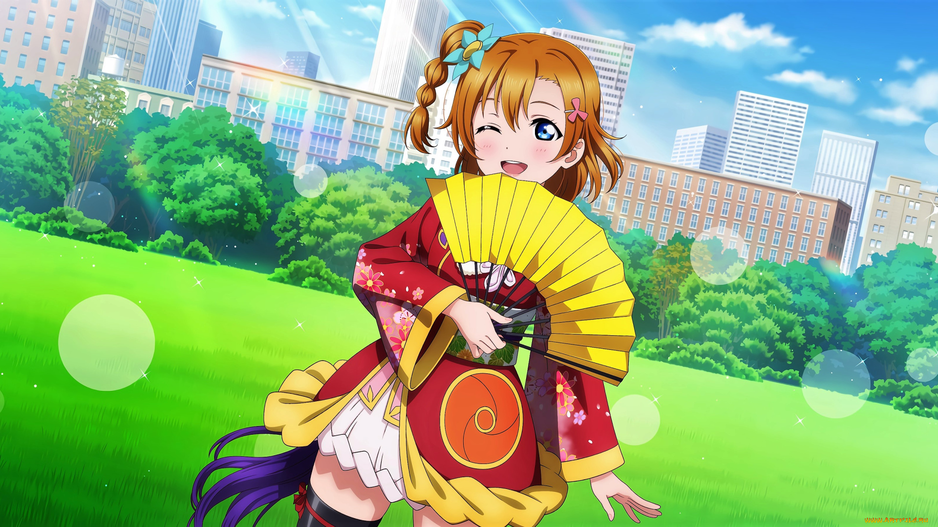 аниме, love, live, , school, idol, project, девушка, веер, здания