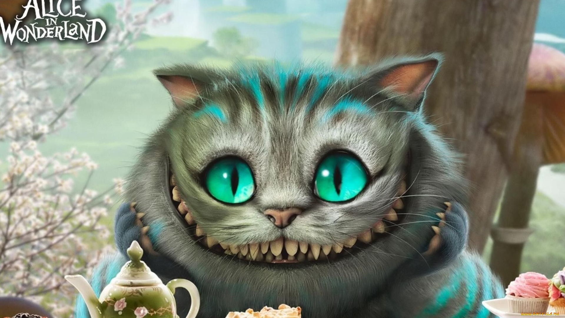 кино, фильмы, alice, in, wonderland, чеширский, кот, стол, угощение