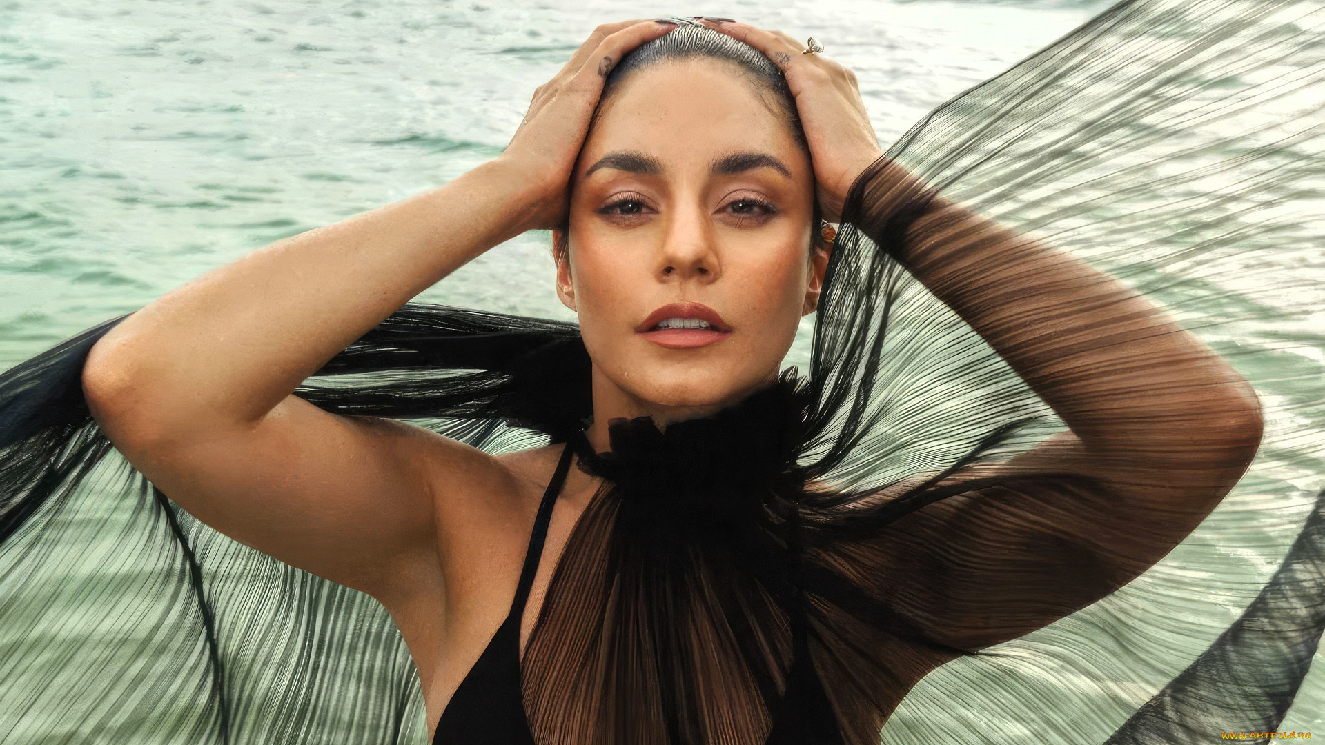 девушки, vanessa, hudgens, брюнетка, наряд, море