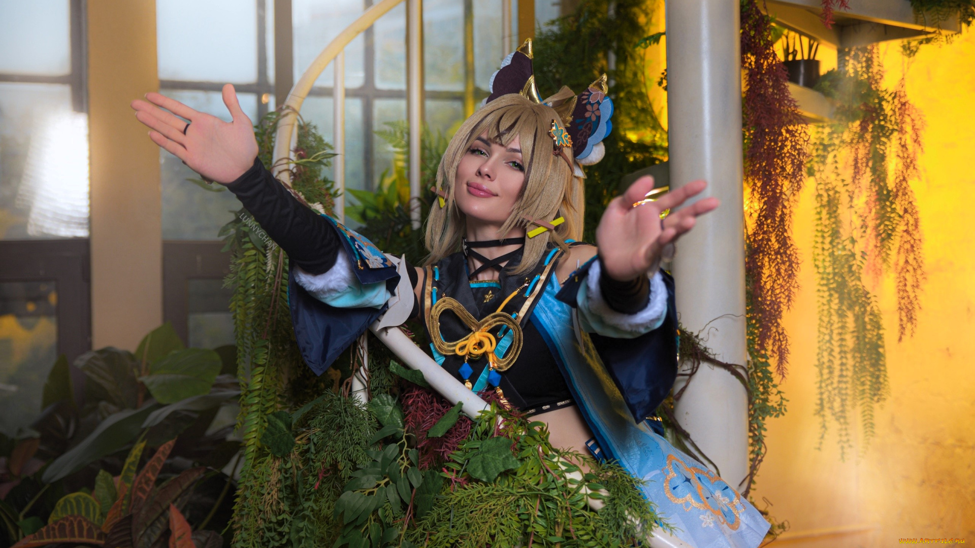 девушки, светлана, хофман, , lunny, chan, образ, костюм, косплей, наряд, жест, растения, лестница