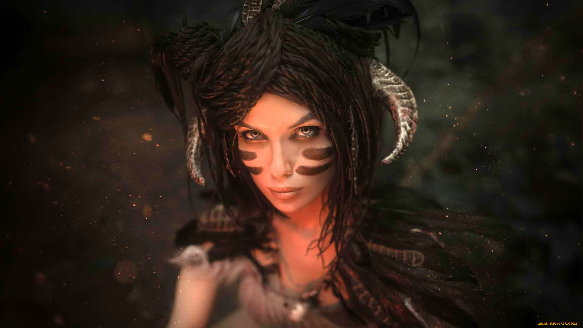 lunny, chan, девушки, светлана, хофман, , образ, косплей, костюм, наряд, рога, лес, трава, мех, посох