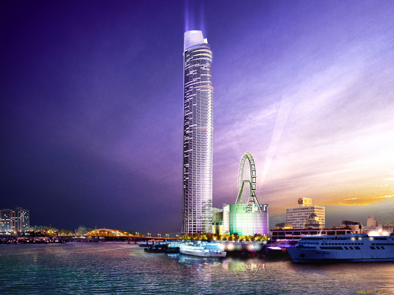 города, огни, ночного