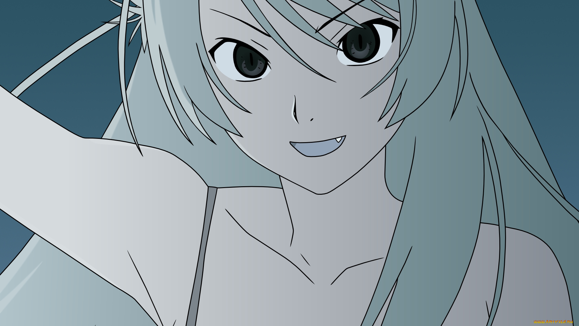 аниме, bakemonogatari, hanekawa, tsubasa, девушка, клыки, ушки, кошка