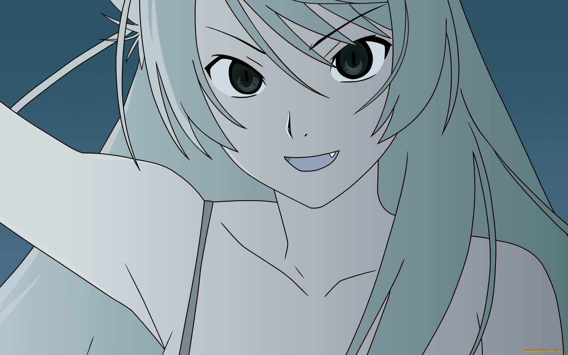 аниме, bakemonogatari, hanekawa, tsubasa, девушка, клыки, ушки, кошка