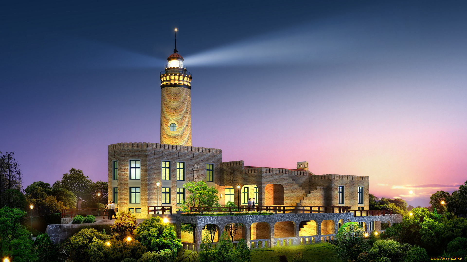 3д, графика, architecture, архитектура, маяк, сумерки