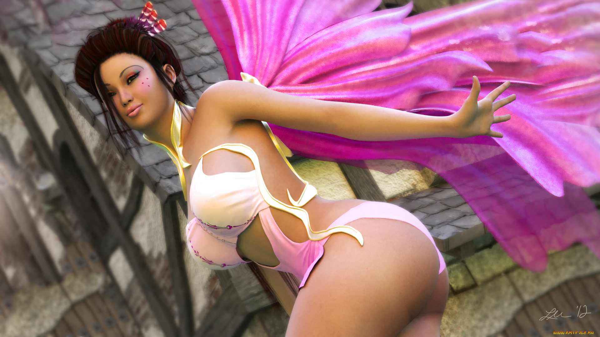 3д, графика, elves, эльфы, девушка, крылья, дом, фея, перья