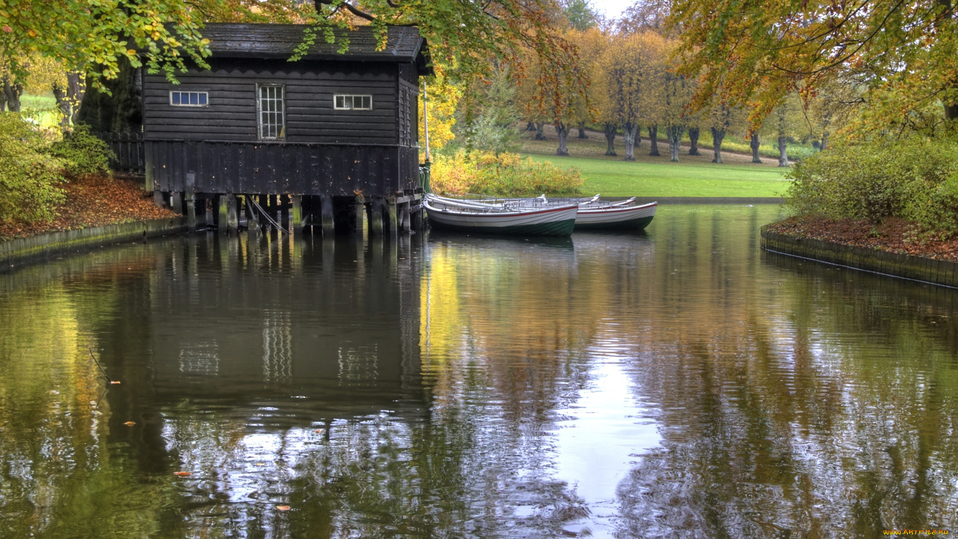 boats, in, autumn, корабли, лодки, шлюпки, парк, река