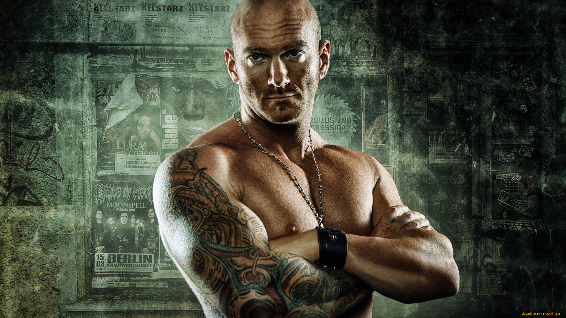 cornell, stewart, мужчины, тату, стена, взгляд