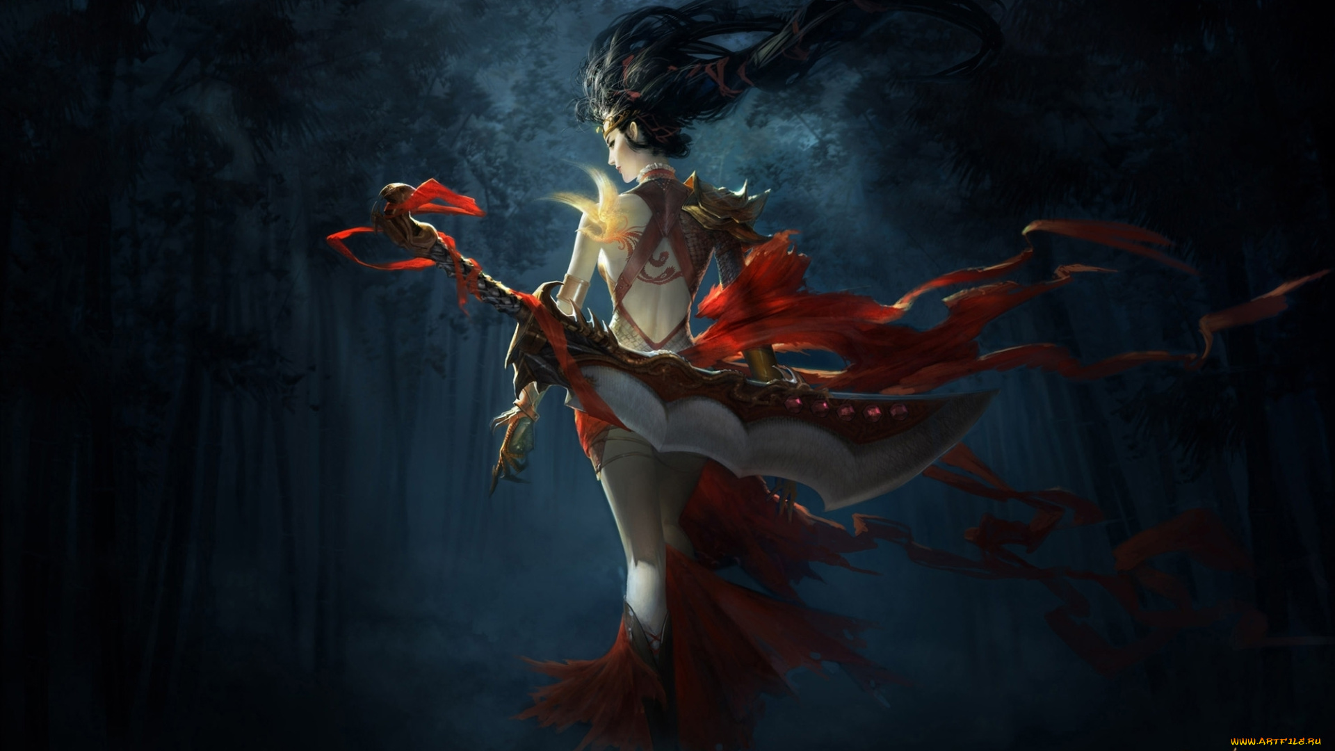 фэнтези, девушки, меч, miao, zi, воительница