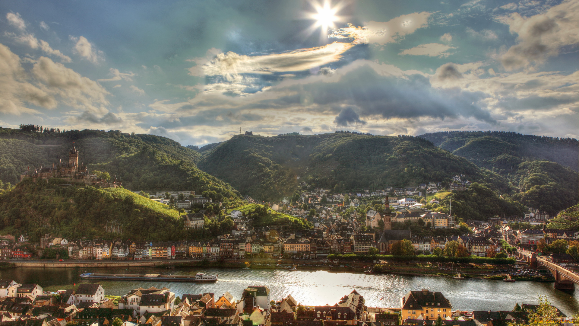 германия, кохем, города, дома, река