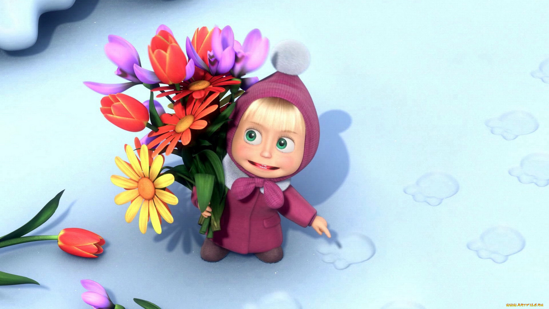 мультфильмы, маша, медведь, цветы