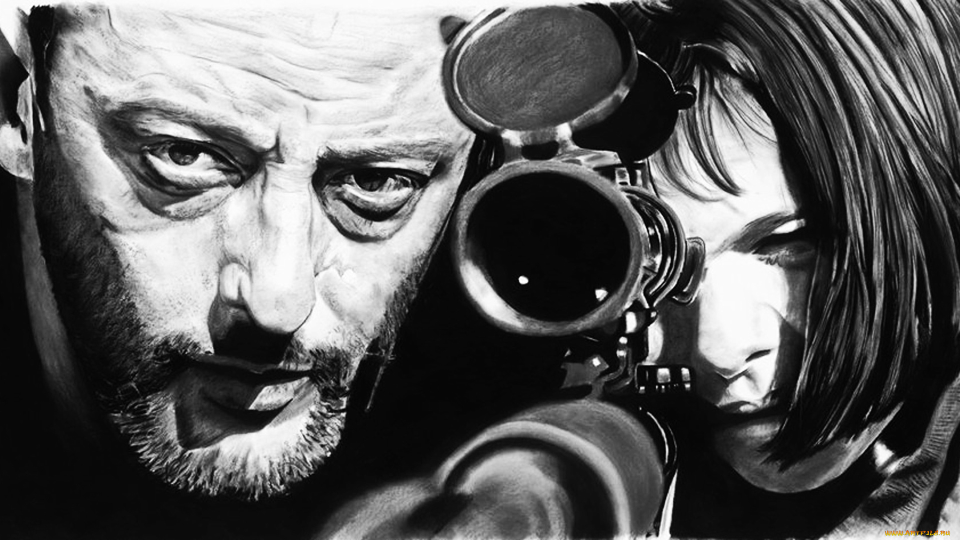 рисованные, люди, natalie, portman, jean, reno, натали, портман, жан, рено, leon, леон