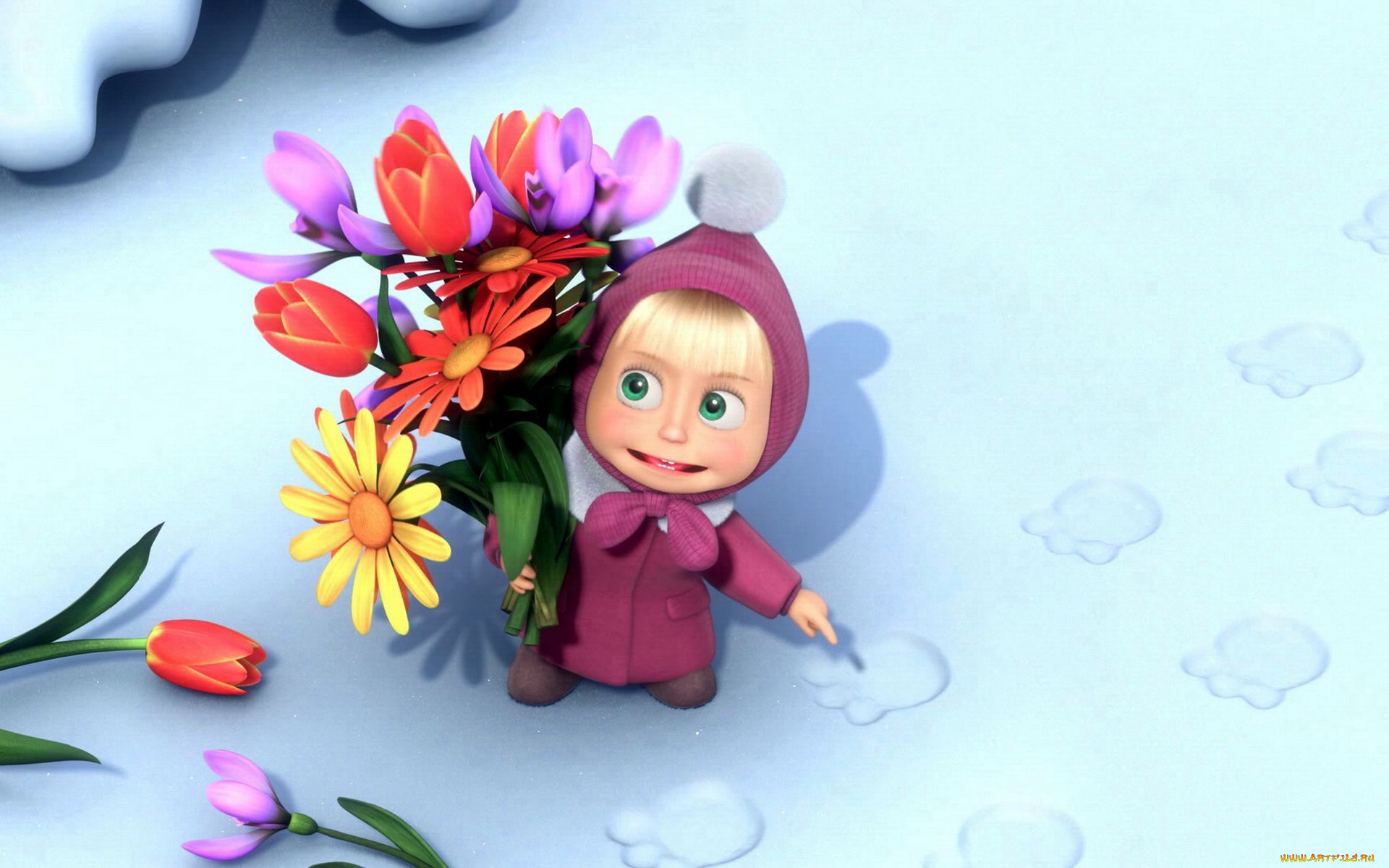 мультфильмы, маша, медведь, цветы