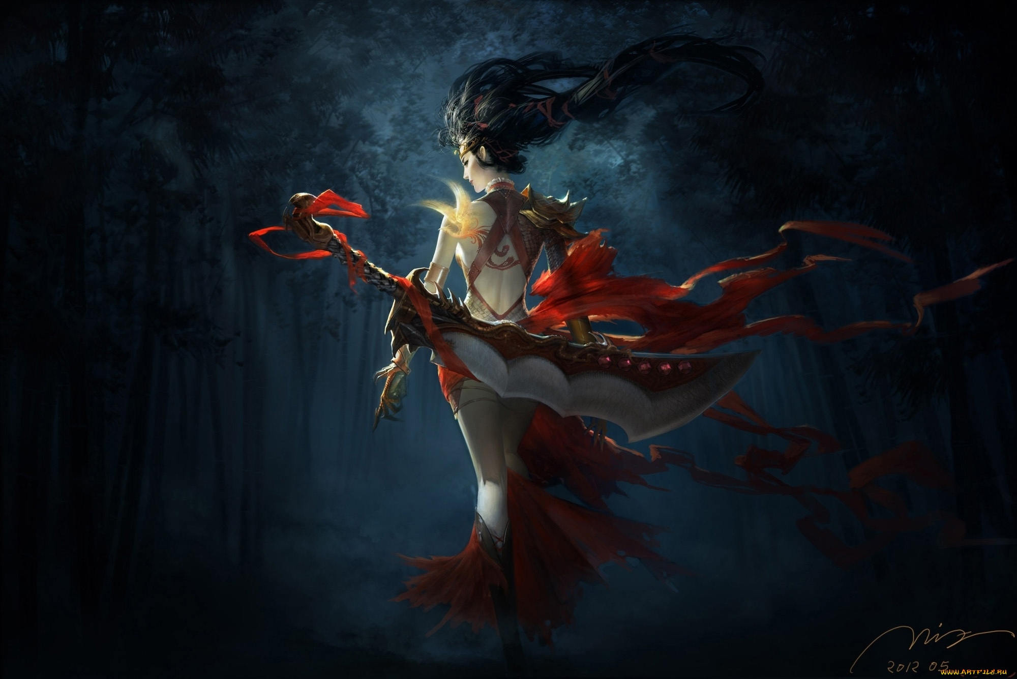 фэнтези, девушки, меч, miao, zi, воительница