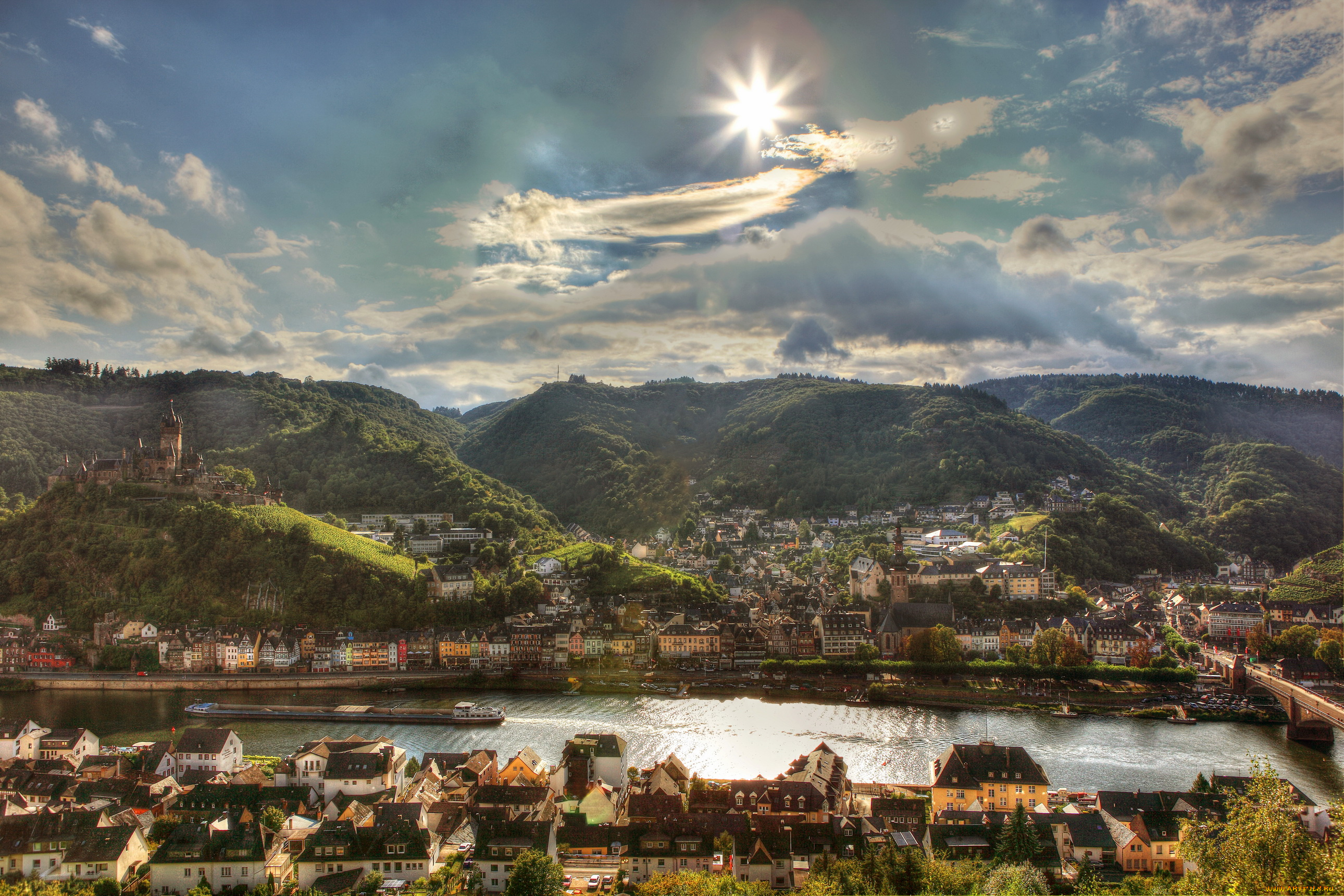 германия, кохем, города, дома, река