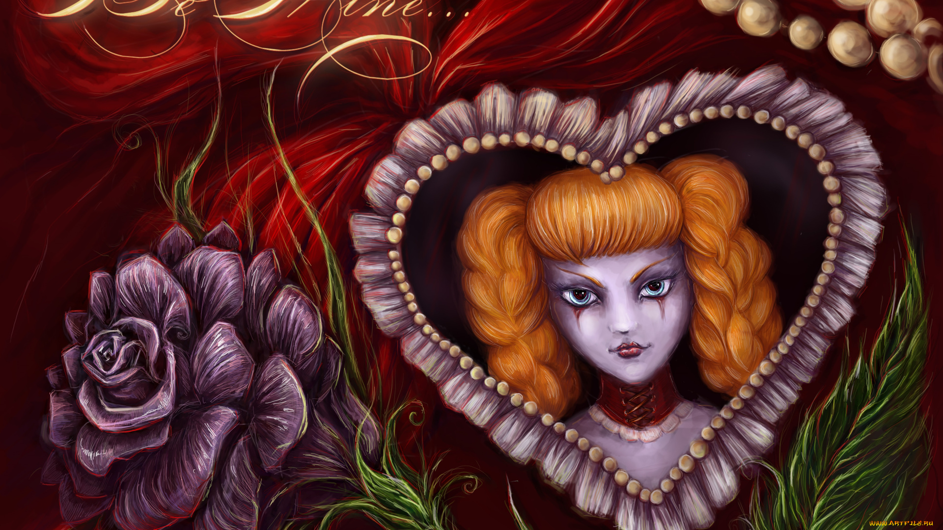 фэнтези, девушки, девушка, цветы, сердечко, косички