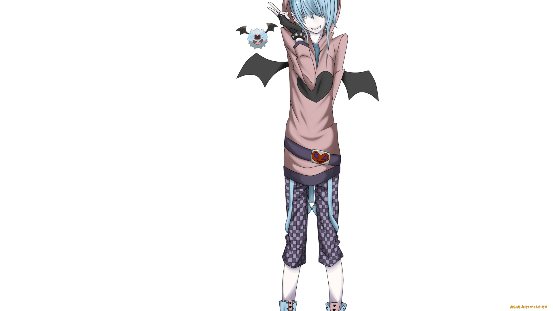 аниме, -angels, &, demons, парень, арт, крылышки, улыбка, белый, фон