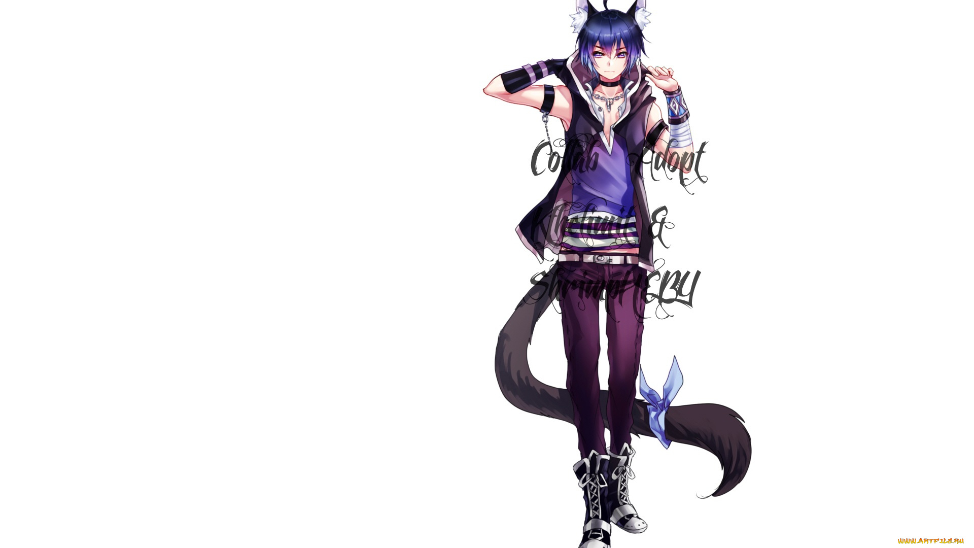 аниме, -animals, &, creatures, арт, нэко, белый, фон, парень