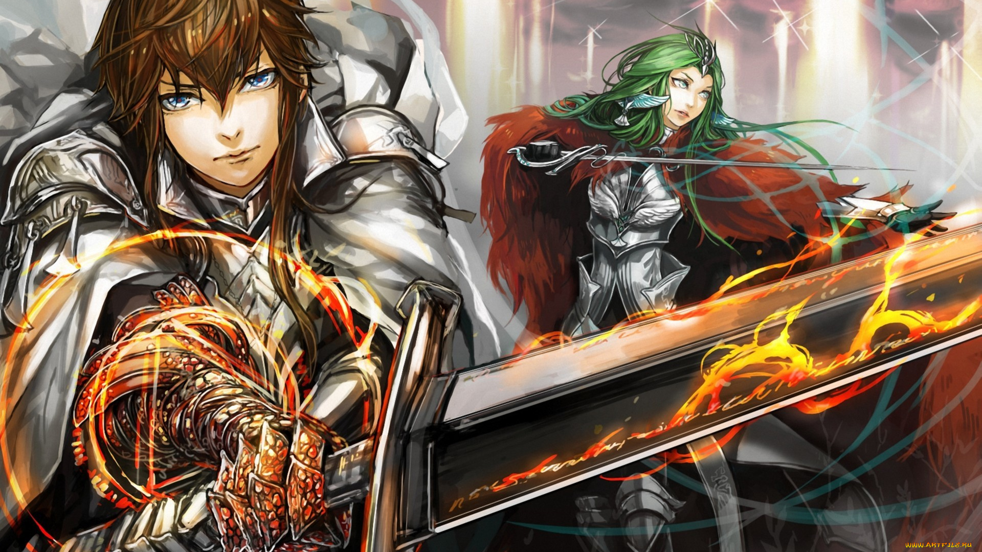 аниме, -weapon, , blood, &, technology, арт, рапира, меч, парень, девушка