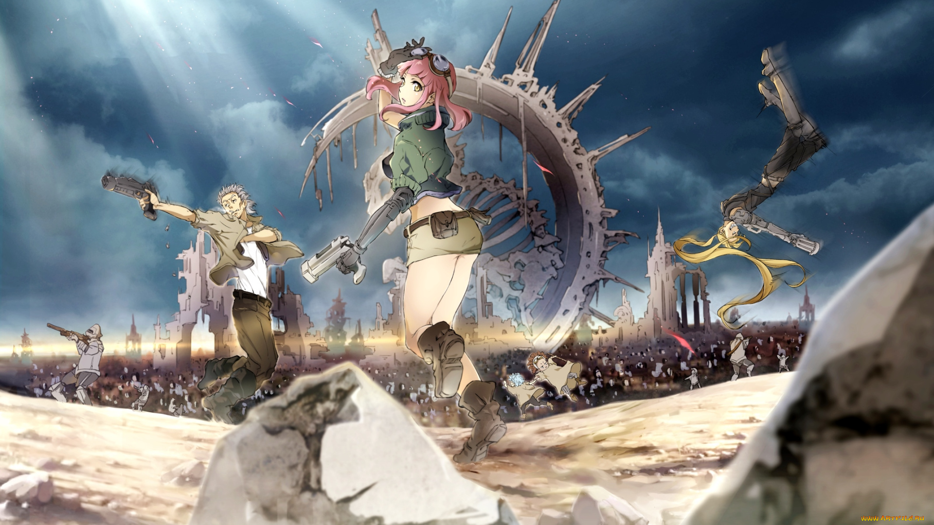 аниме, -weapon, , blood, &, technology, технологии, арт, парень, девушка, оружие