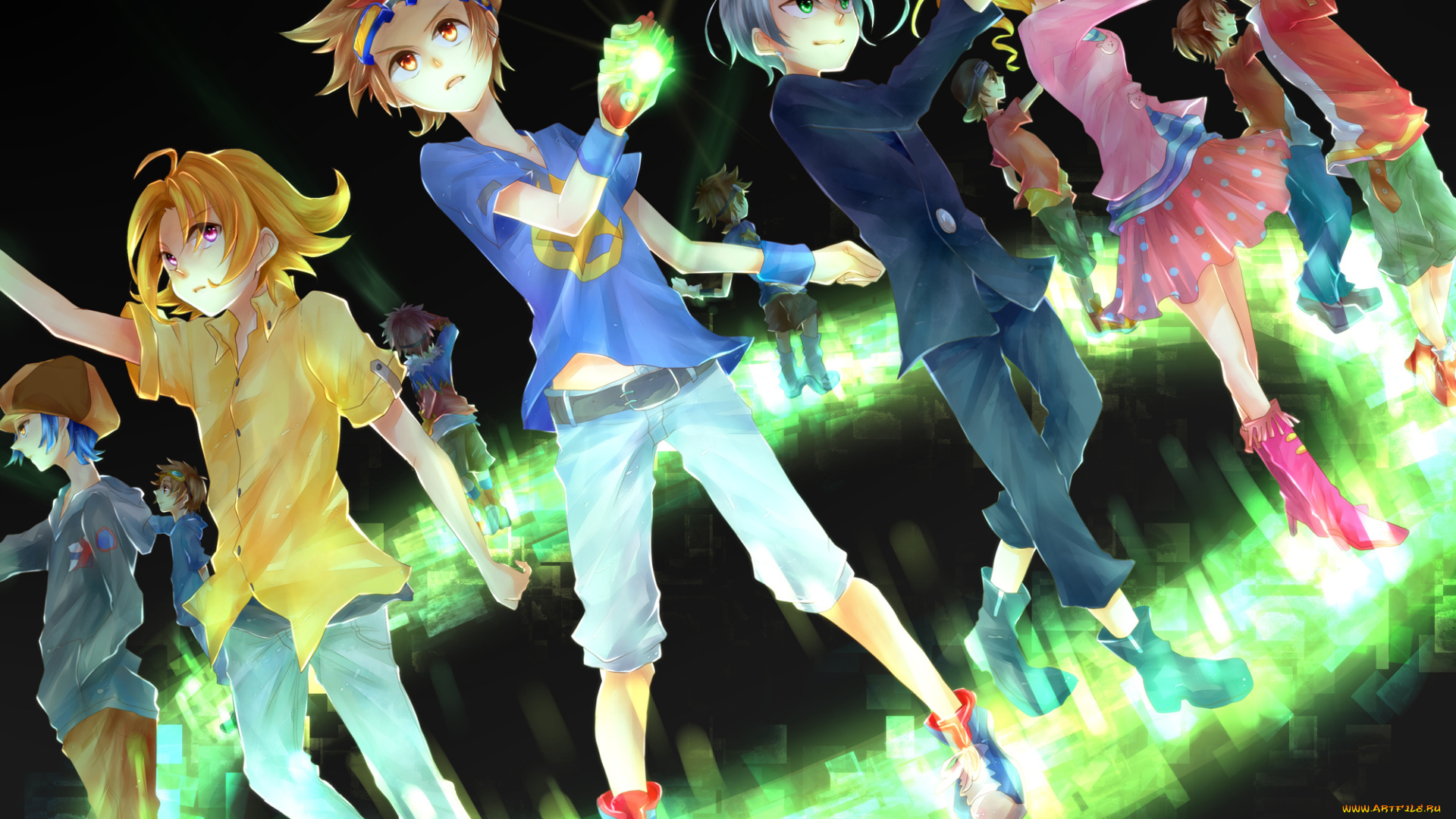 аниме, digimon, магия, очки, девушки, парни